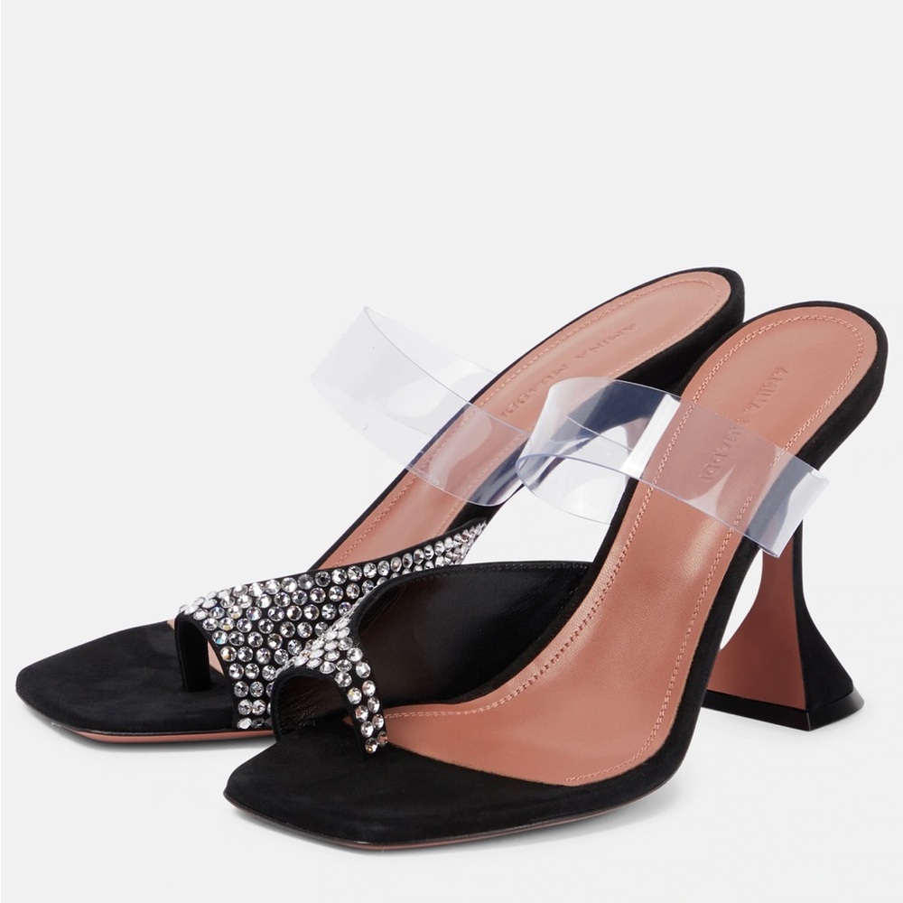 Amina Muaddi Paloma Crystal-Embellished Suede Toe-Loop Mules